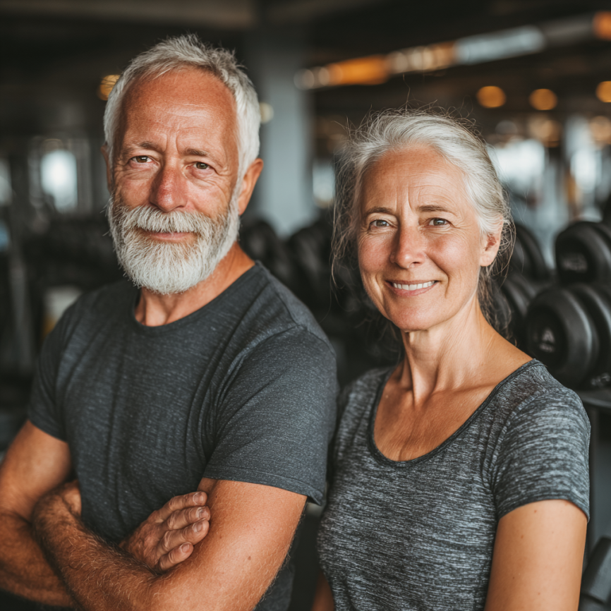 Активні люди старшого віку займаються фітнесом